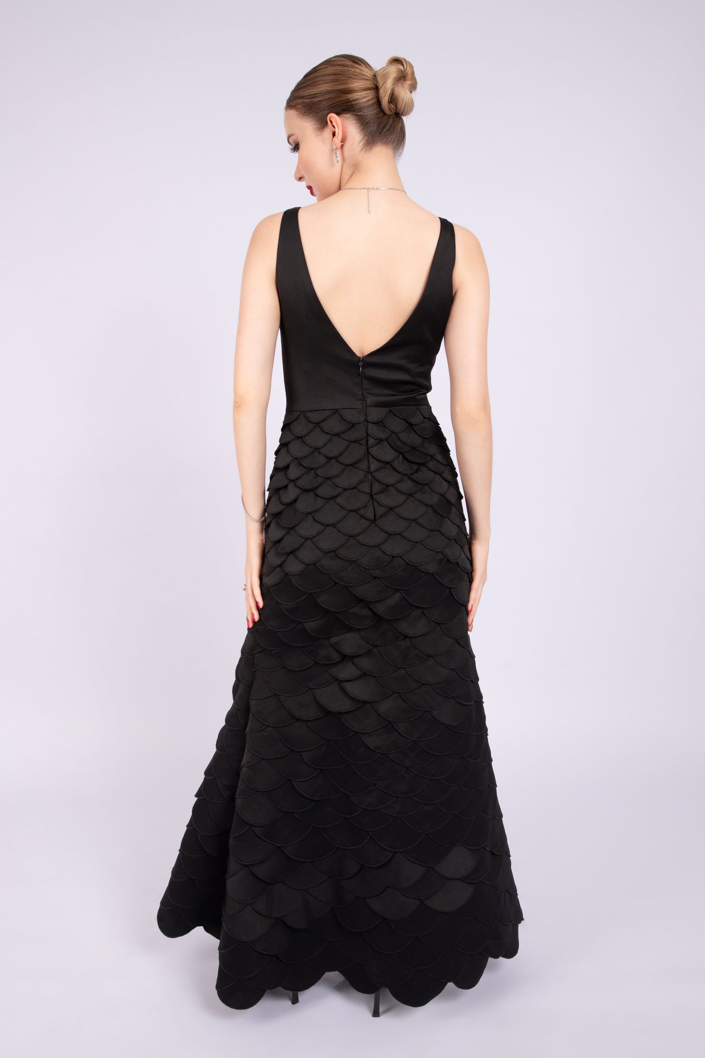 Scalloped Long Black Dress