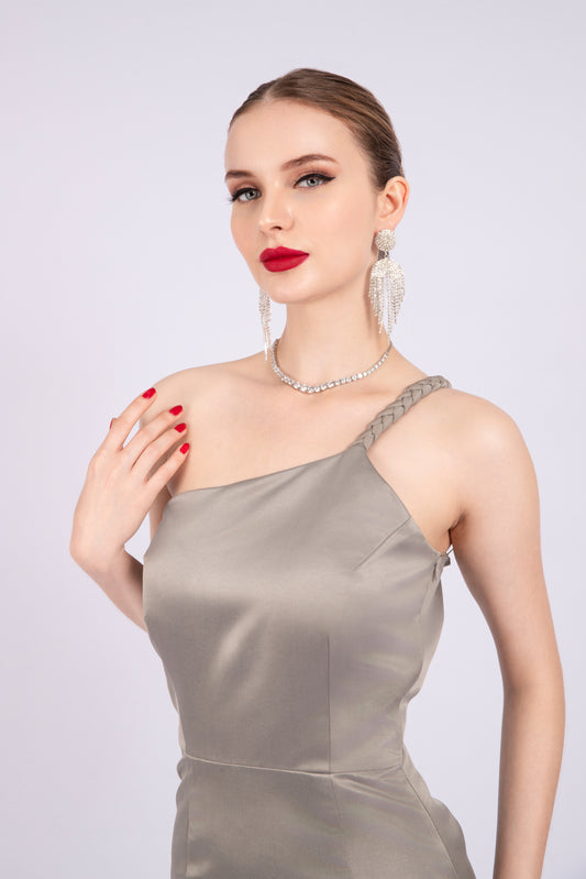 Gold Silver Georgette Evening Dress