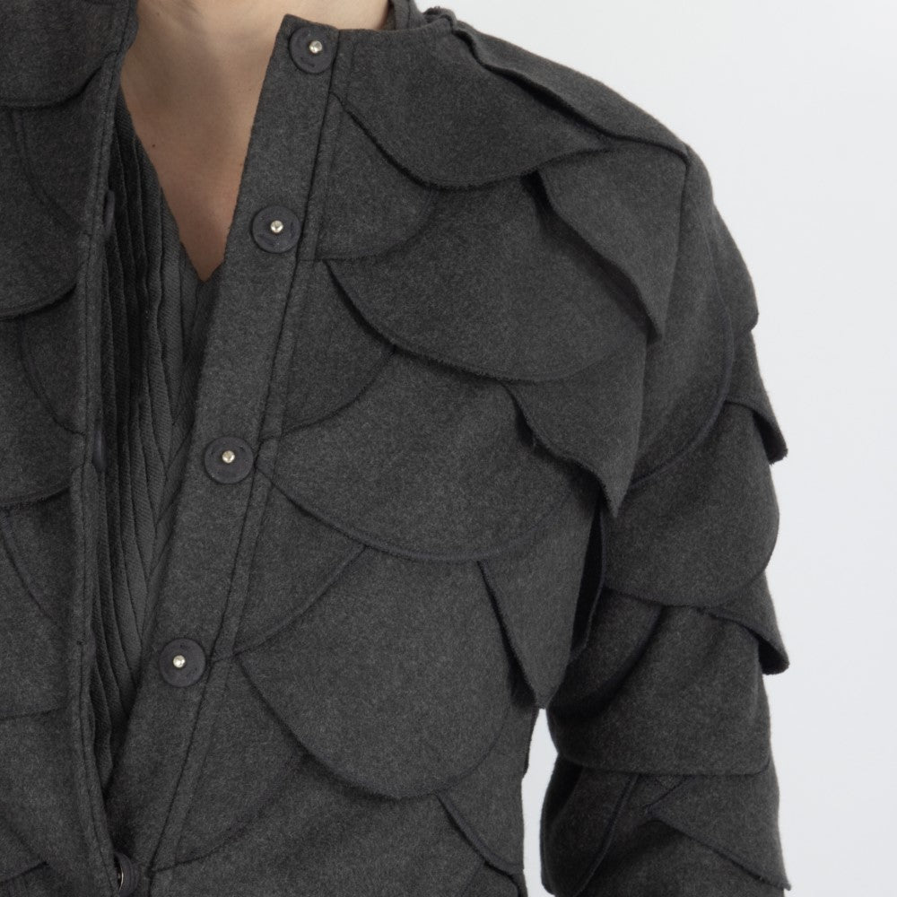 Grey Maristella Scalloped Wool Overcoat