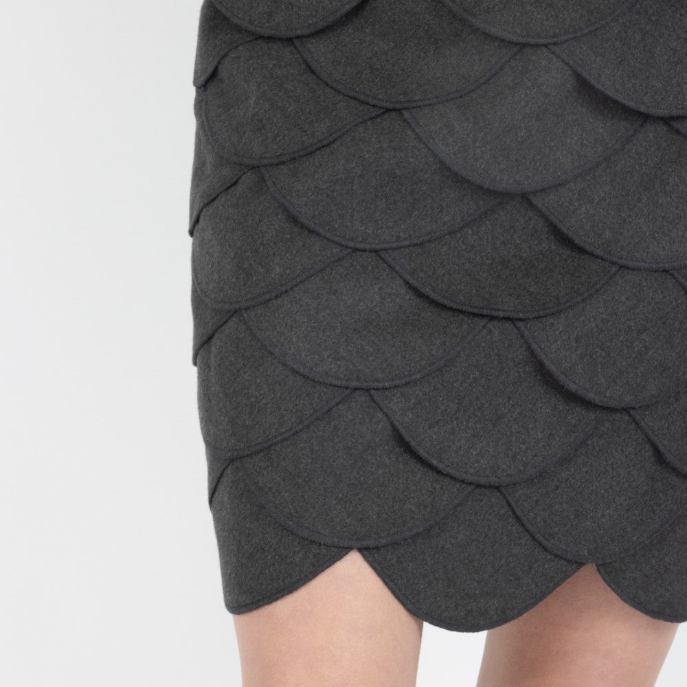 Grey Maristella Scalloped Wool Skirt