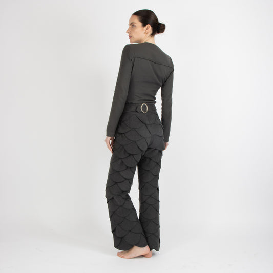 Grey Elysia Scalloped Wool Trouser