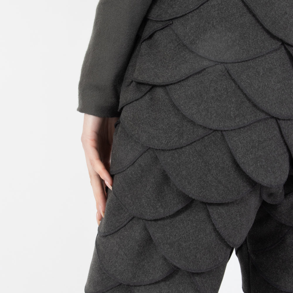 Grey Elysia Scalloped Wool Trouser