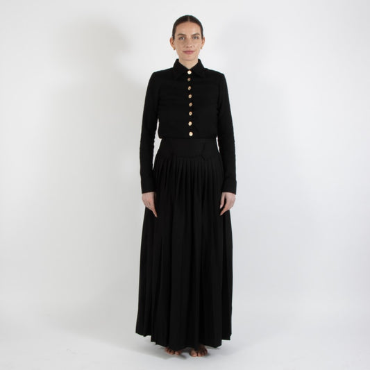 Black Nixie Pleated Wool Skirt With Adjuster Waist Band