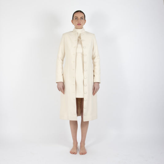 Ecru White Selene Wool Overcoat