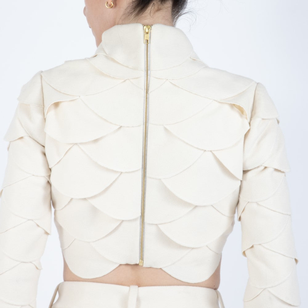 Ecru White Lunara Scalloped Wool Crop Top