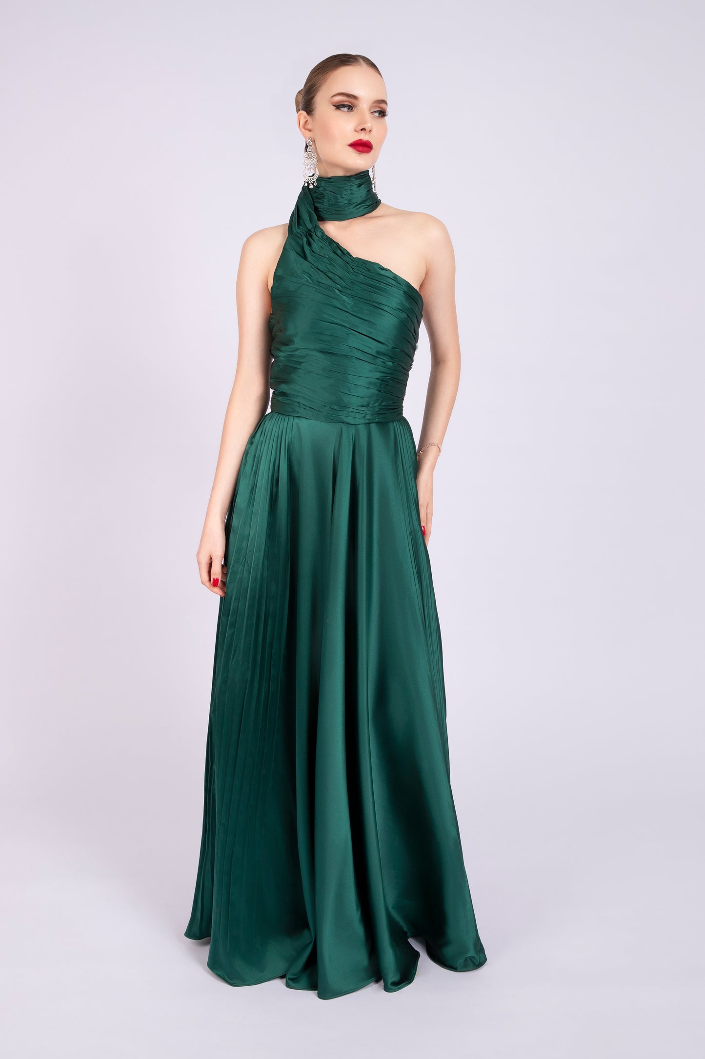 Emerald Green Satin Dress