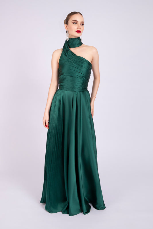 Emerald Green Satin Dress