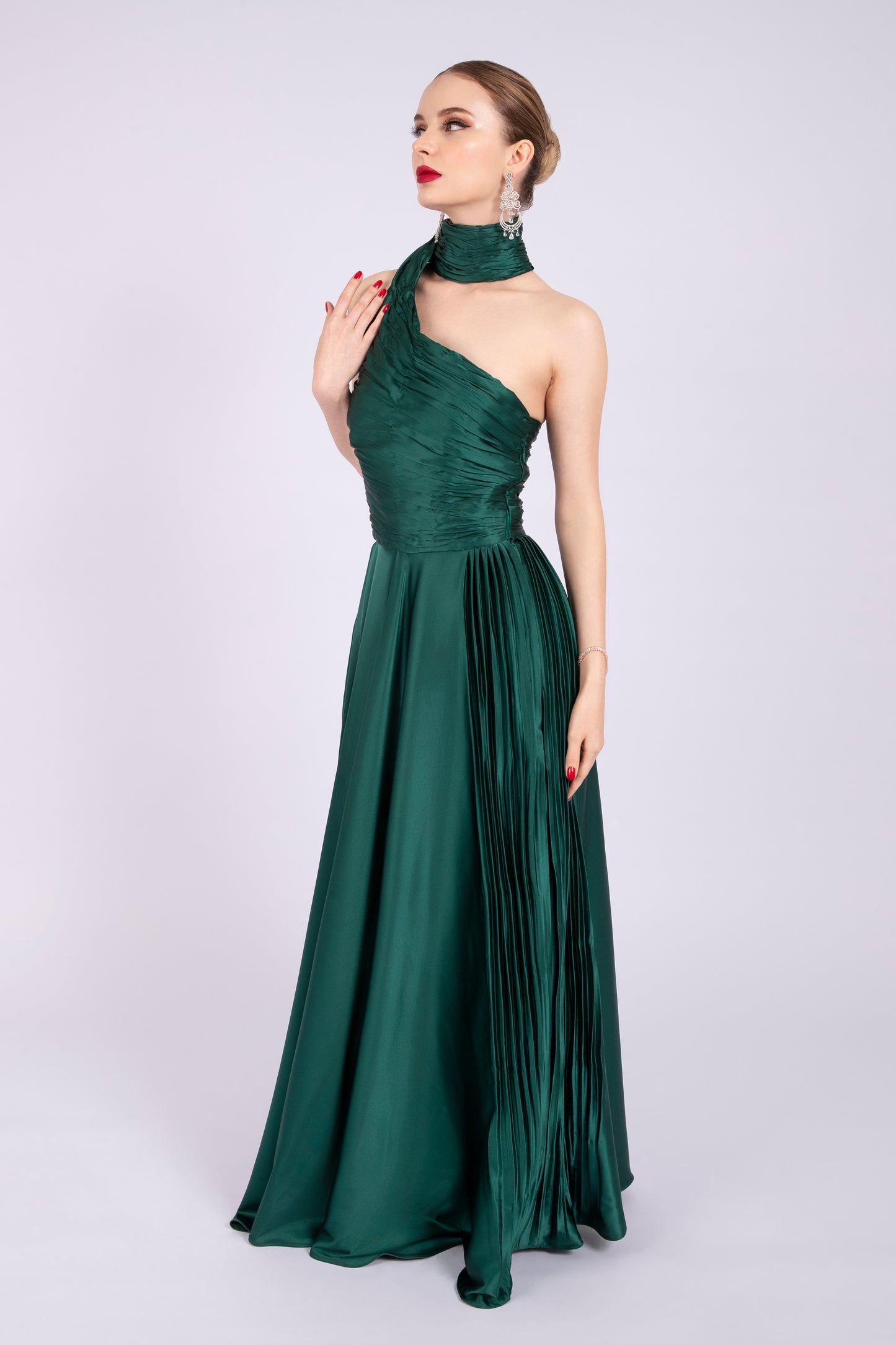 Emerald Green Satin Dress