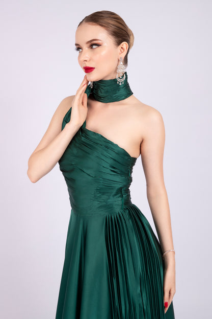 Emerald Green Satin Dress