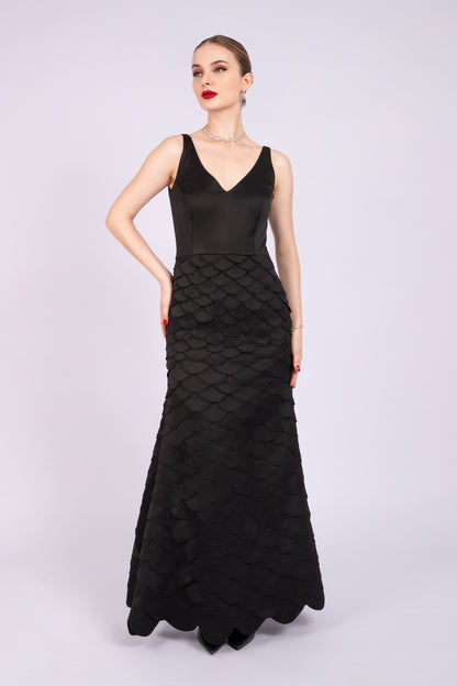 Scalloped Long Black Dress