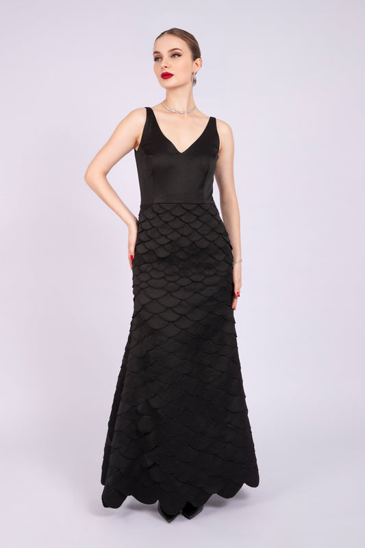 Scalloped Long Black Dress