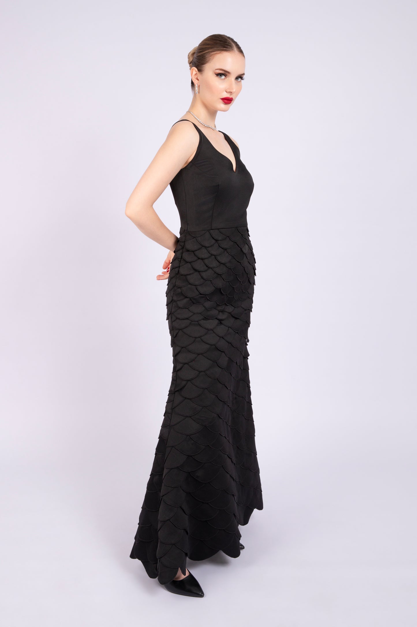 Scalloped Long Black Dress
