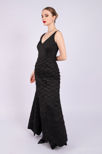 Scalloped Long Black Dress