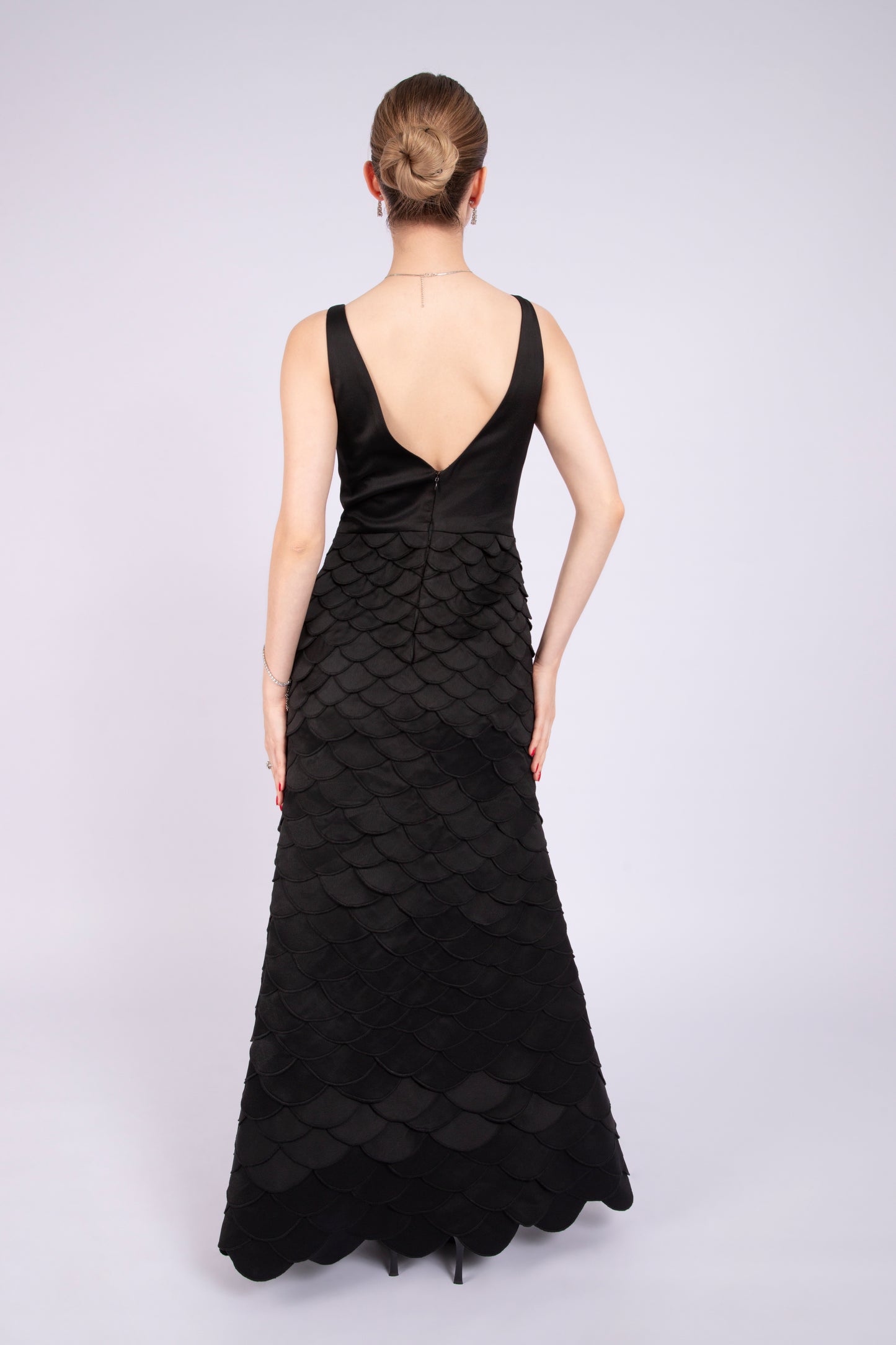 Scalloped Long Black Dress