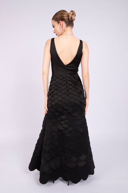Scalloped Long Black Dress