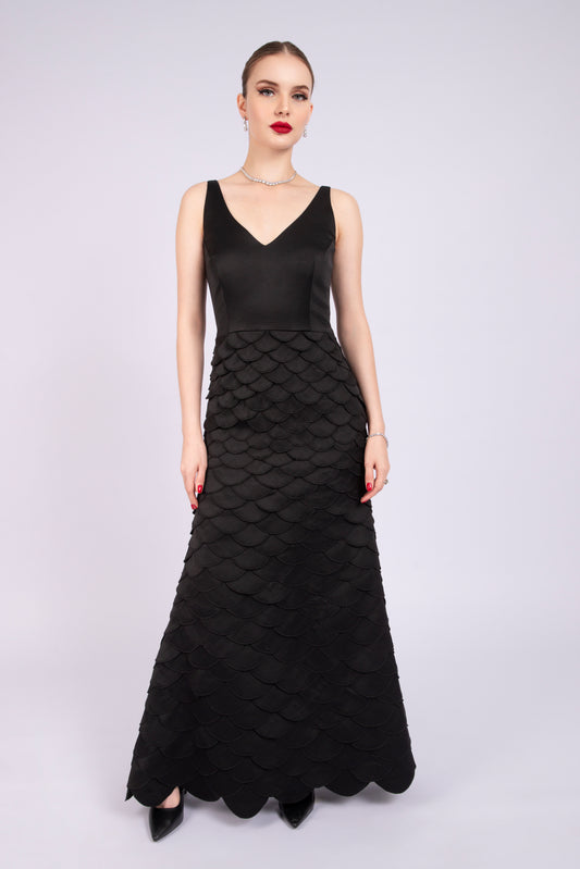 Scalloped Long Black Dress