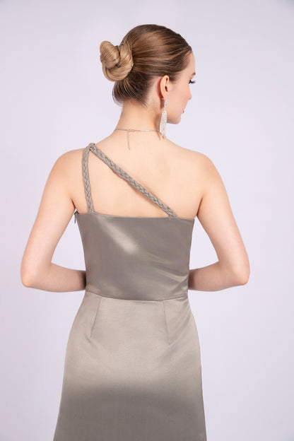 Gold Silver Georgette Evening Dress
