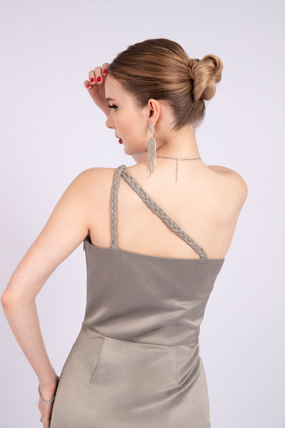 Gold Silver Georgette Evening Dress
