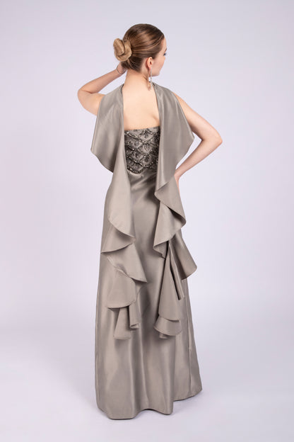 Grey Satin Embellished Dress