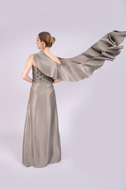 Grey Satin Embellished Dress
