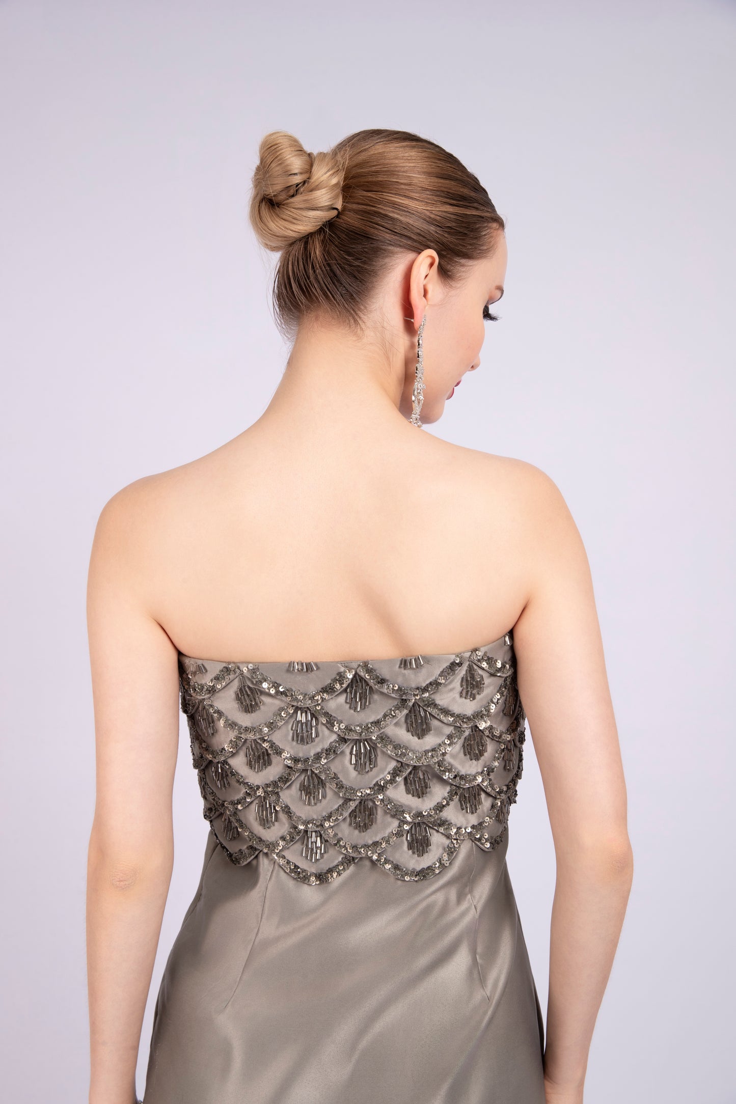 Grey Satin Embellished Dress