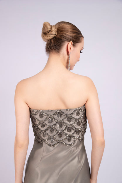 Grey Satin Embellished Dress