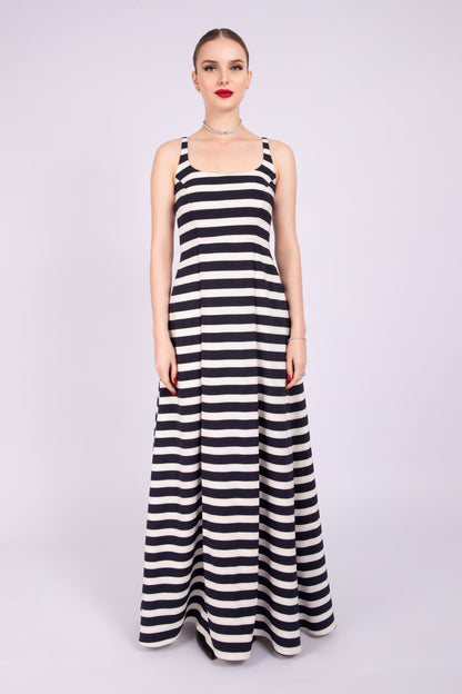 Black and White Crepe Flow Summer Dress