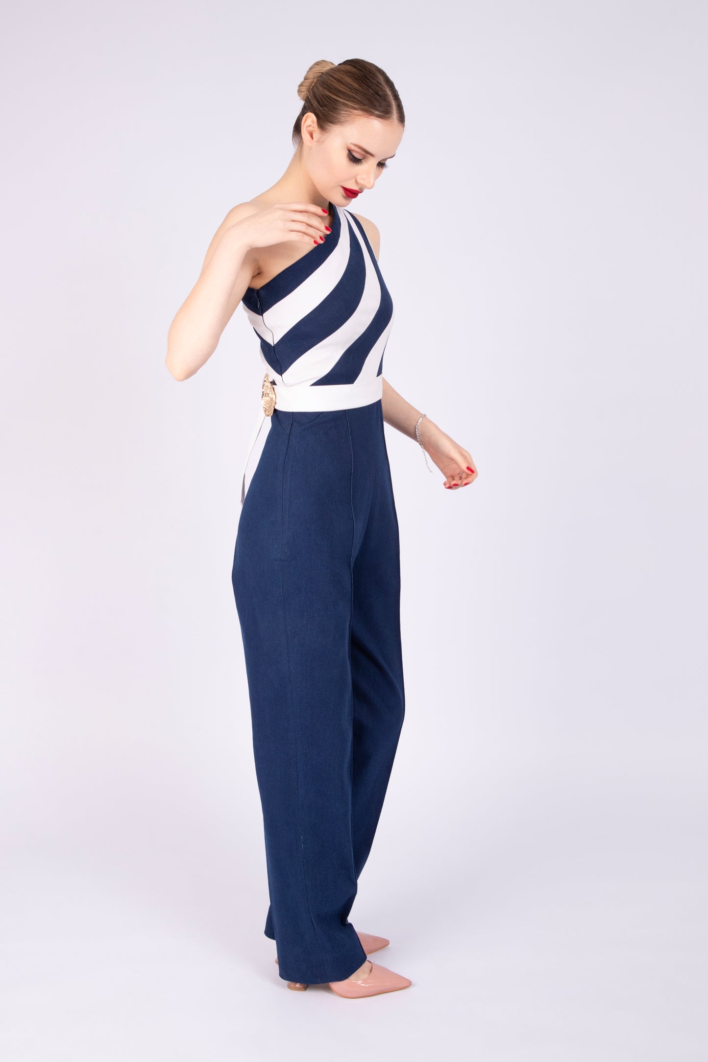 Blue and White Denim Jumpsuit