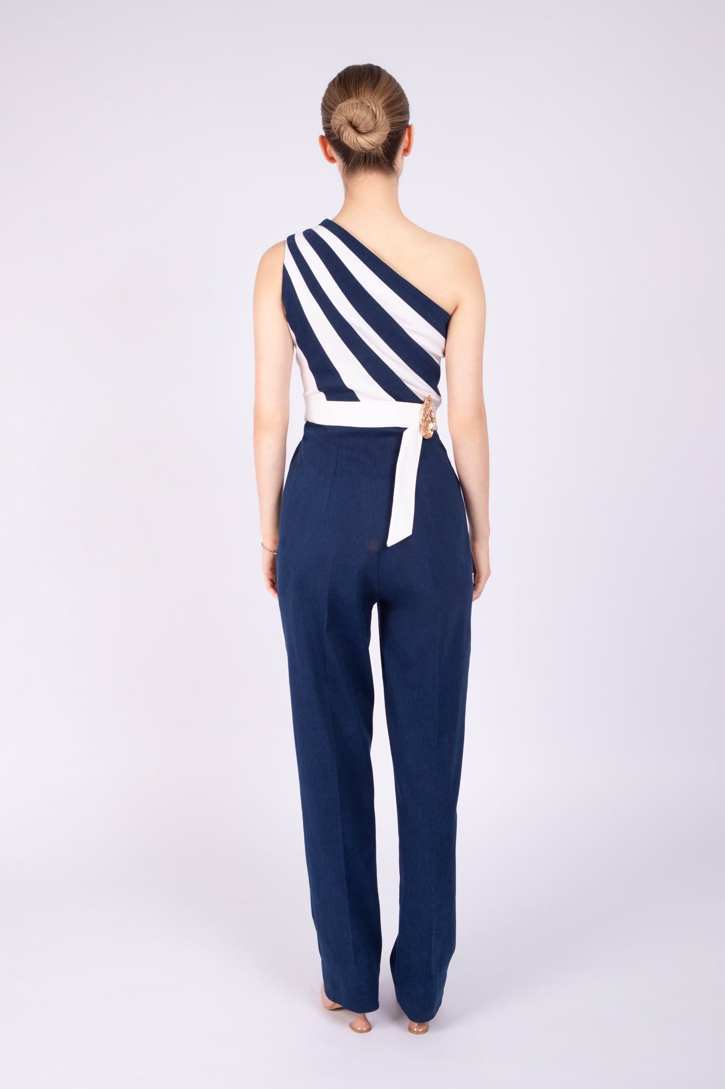 Blue and White Denim Jumpsuit
