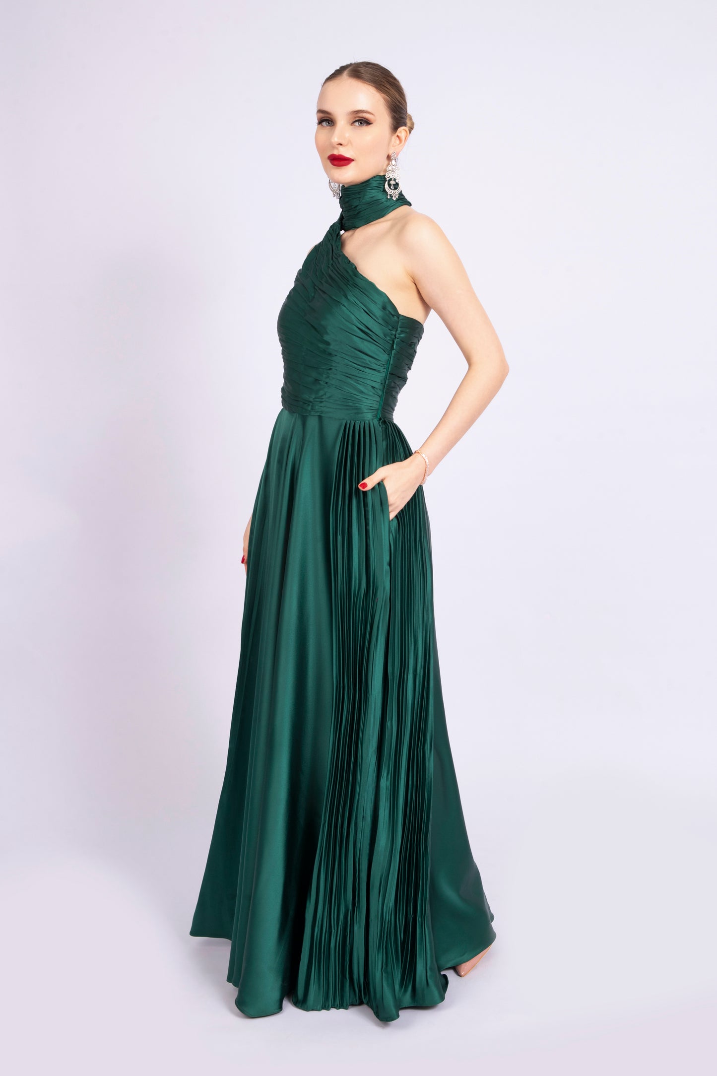 Emerald Green Satin Dress