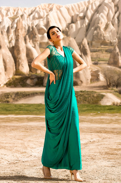 Emerald Fusion Saree