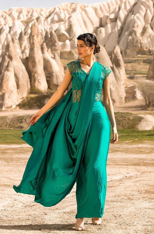 Emerald Fusion Saree