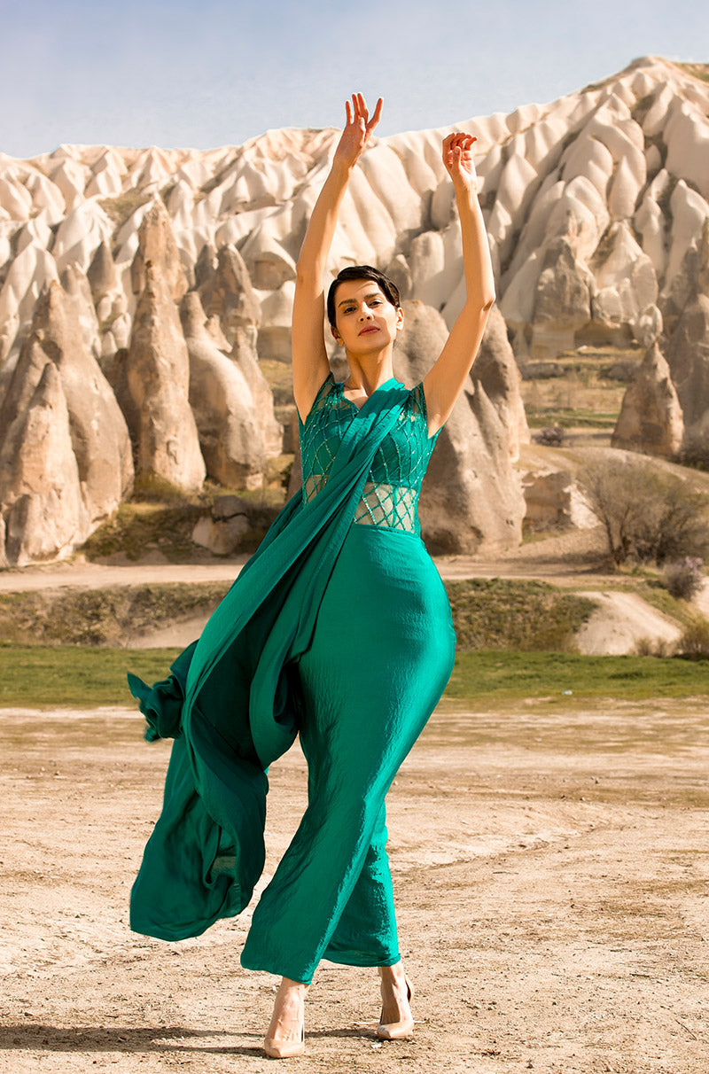 Emerald Fusion Saree