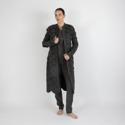 Grey Maristella Scalloped Wool Overcoat