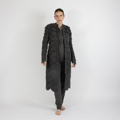 Grey Maristella Scalloped Wool Overcoat