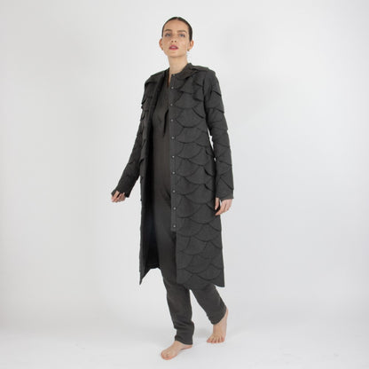 Grey Maristella Scalloped Wool Overcoat