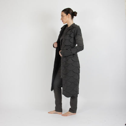 Grey Maristella Scalloped Wool Overcoat