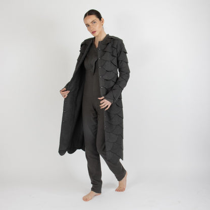 Grey Maristella Scalloped Wool Overcoat