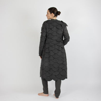 Grey Maristella Scalloped Wool Overcoat