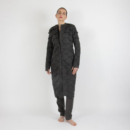 Grey Maristella Scalloped Wool Overcoat