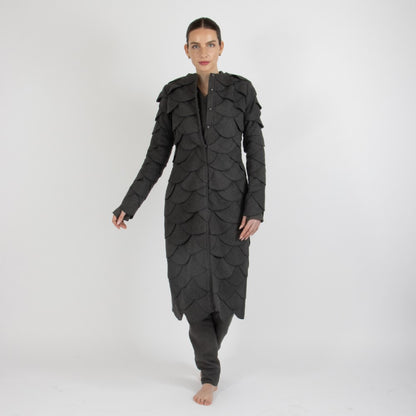 Grey Maristella Scalloped Wool Overcoat