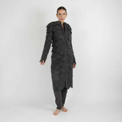 Grey Maristella Scalloped Wool Overcoat
