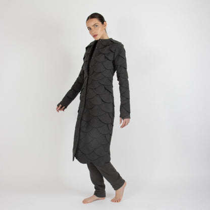 Grey Maristella Scalloped Wool Overcoat