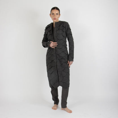 Grey Maristella Scalloped Wool Overcoat