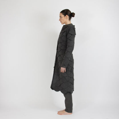 Grey Maristella Scalloped Wool Overcoat