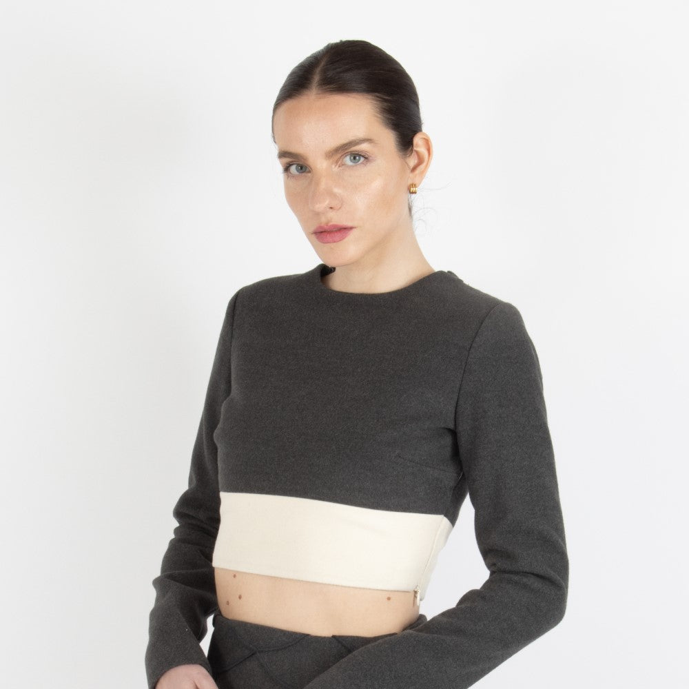 Grey Maristella Grey Wool Crop Top