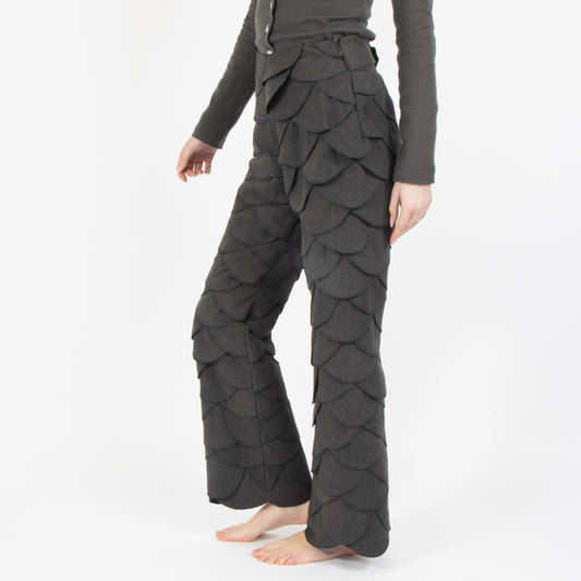 Grey Elysia Scalloped Wool Trouser