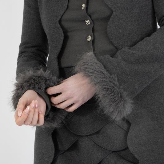 Grey Elysia Scalloped Wool Overcoat