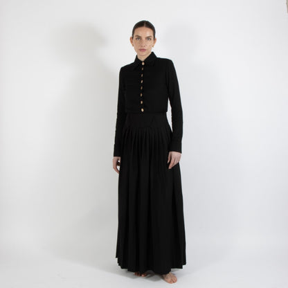 Black Nixie Pleated Wool Skirt With Adjuster Waist Band