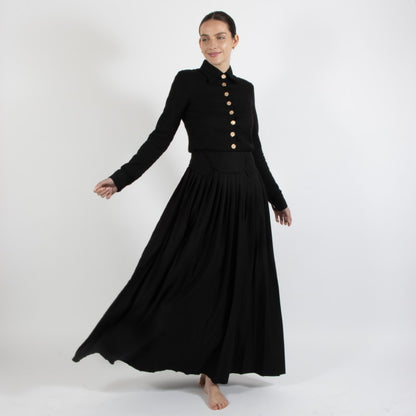 Black Nixie Pleated Wool Skirt With Adjuster Waist Band
